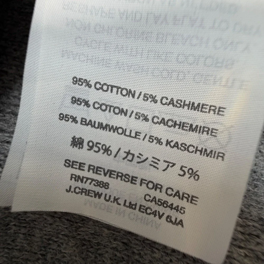 J.Crew Men's Cotton-Cashmere Zip Sweater –‎ Gray – Size M